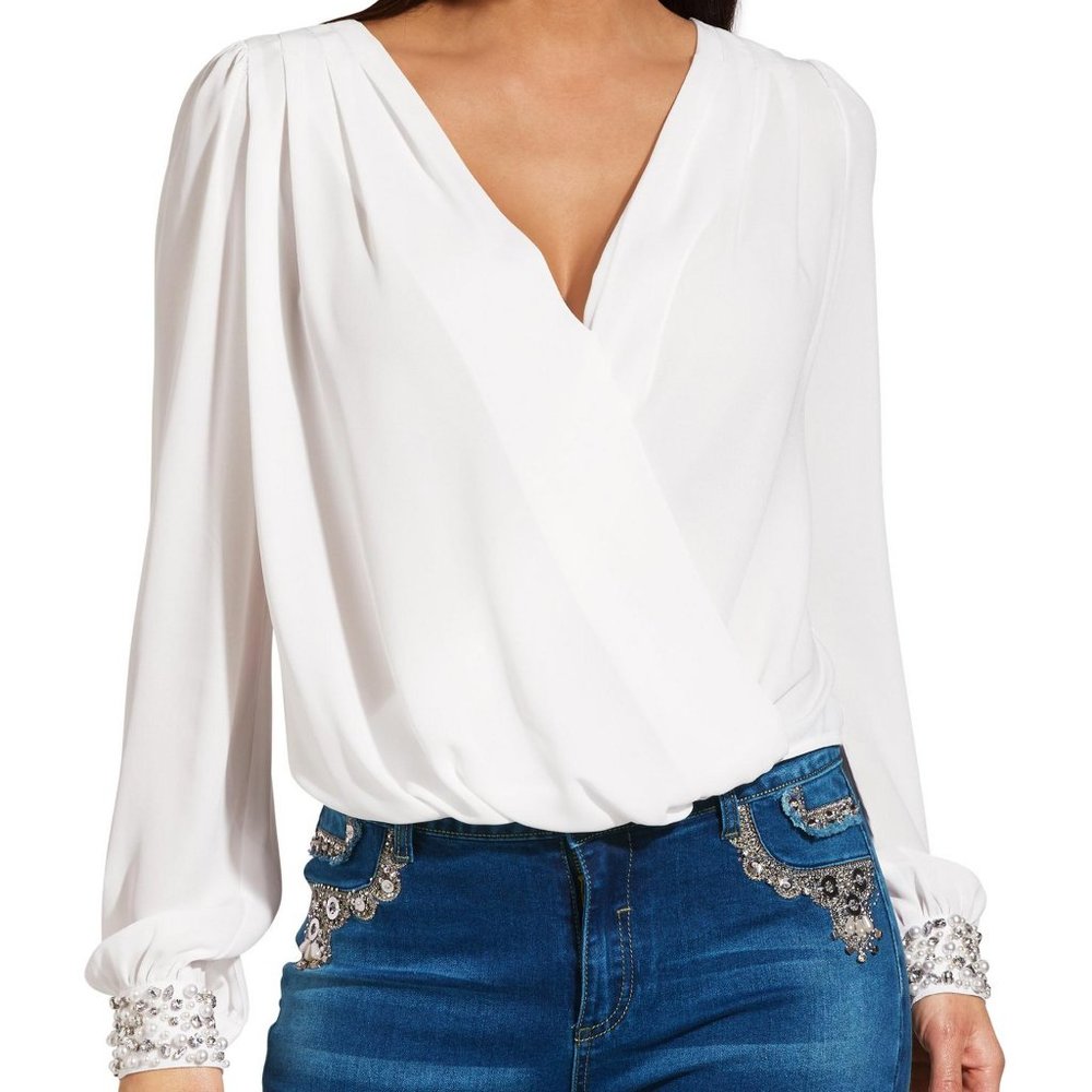 NWT PEARL and BLING CUFF SURPLICE BLOUSE
